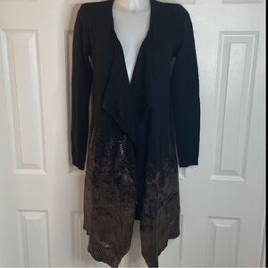 MATERIAL GIRL LONG OPEN FRONT KNIT CARDIGAN SWEATER With COPPER PAINT ACCENT MED